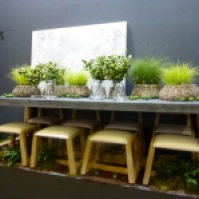 Indoor and outdoor products, combining green grasses and soft yellow by Sempre from Belgium.